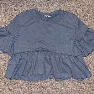 Altar’d State Blue Ruffle Sleeve Top